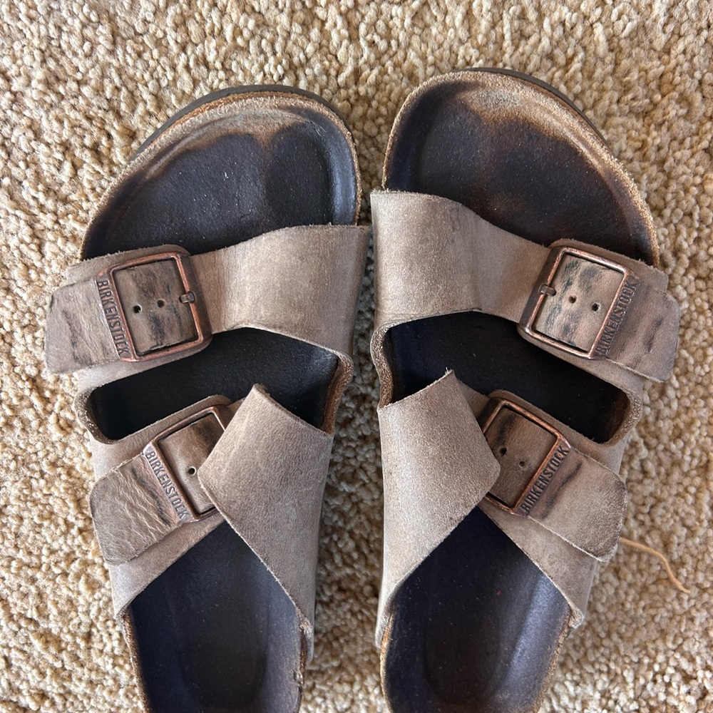 Birkenstock Taupe Suede Double-Buckle Slide Sandals